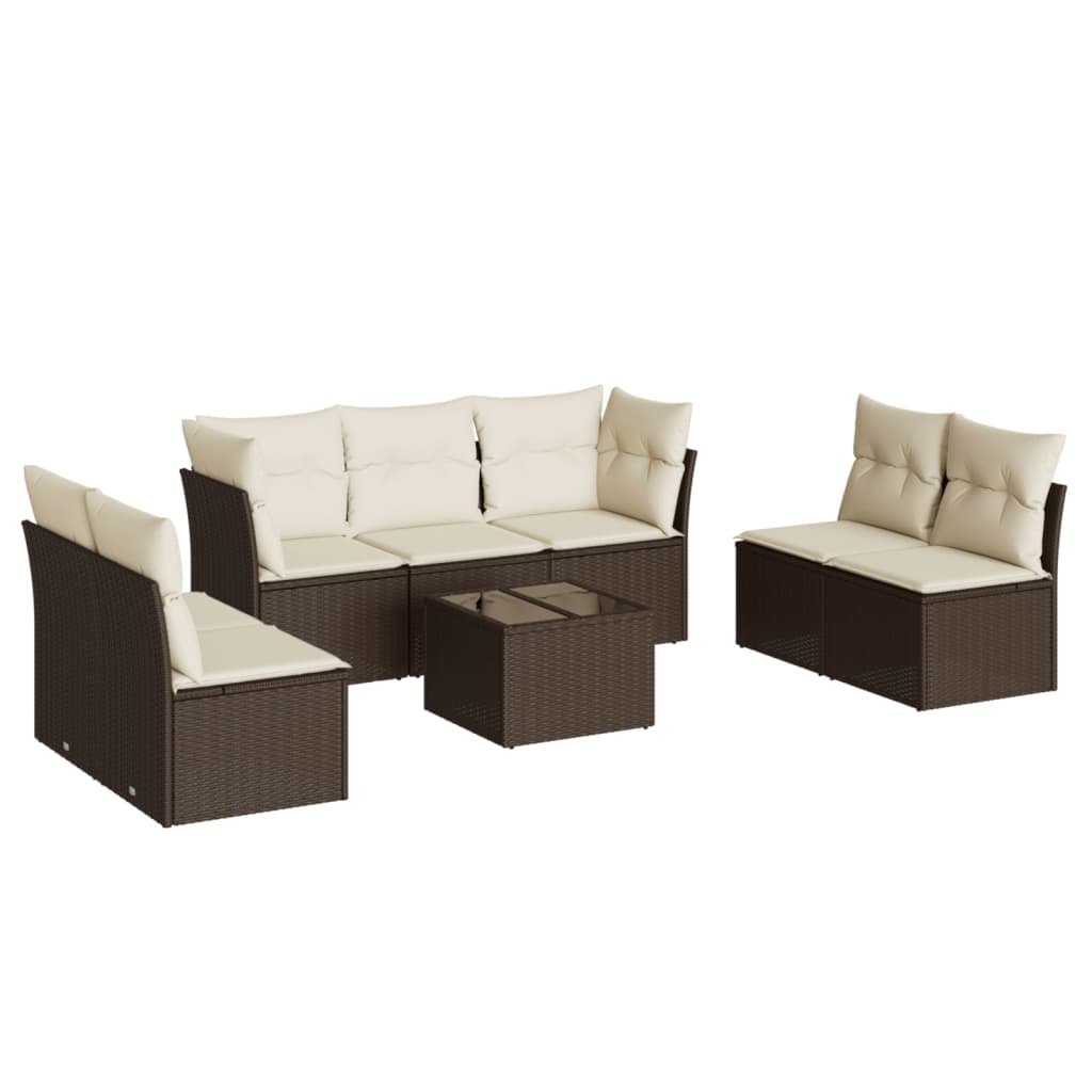 8-delige Loungeset met kussens poly rattan bruin