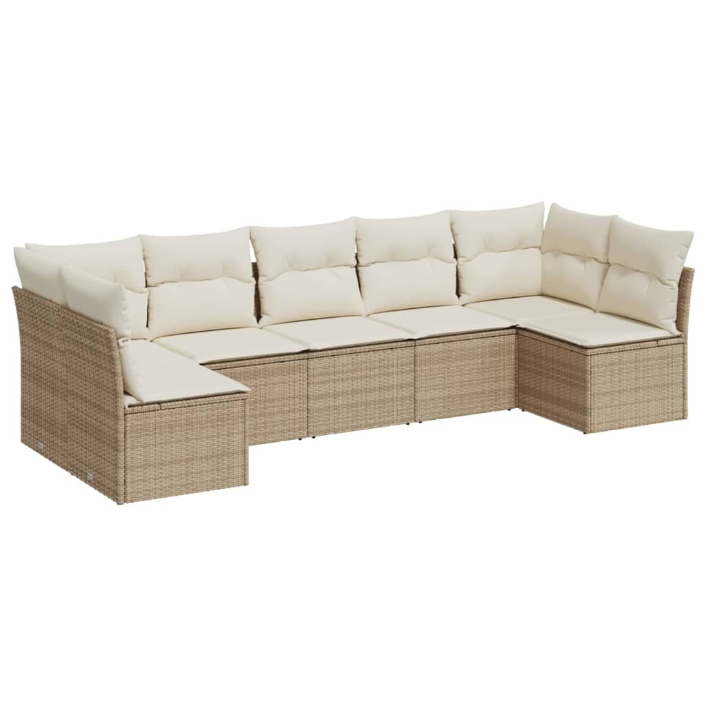 7-delige Loungeset met kussens poly rattan beige