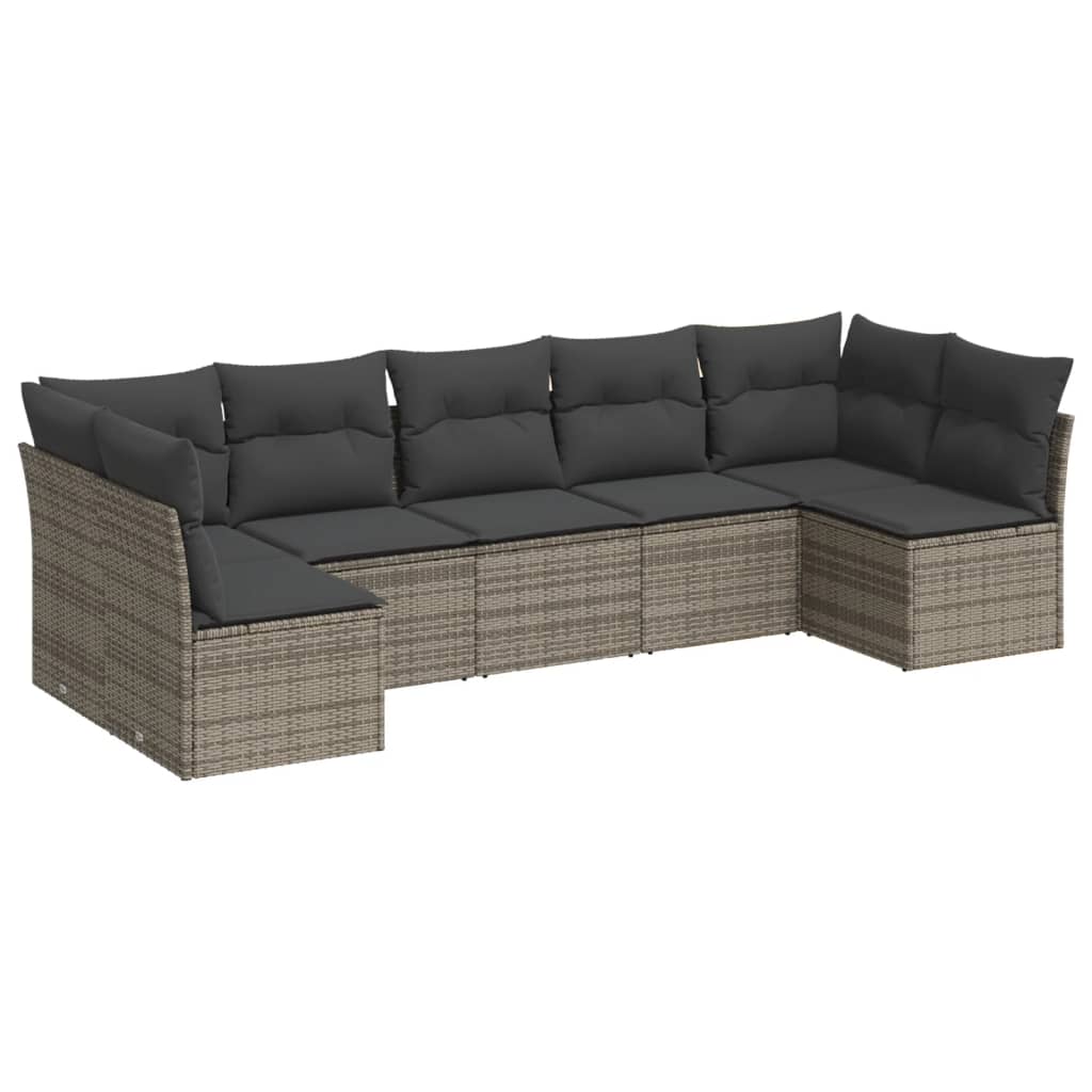 7-delige Loungeset met kussens poly rattan grijs