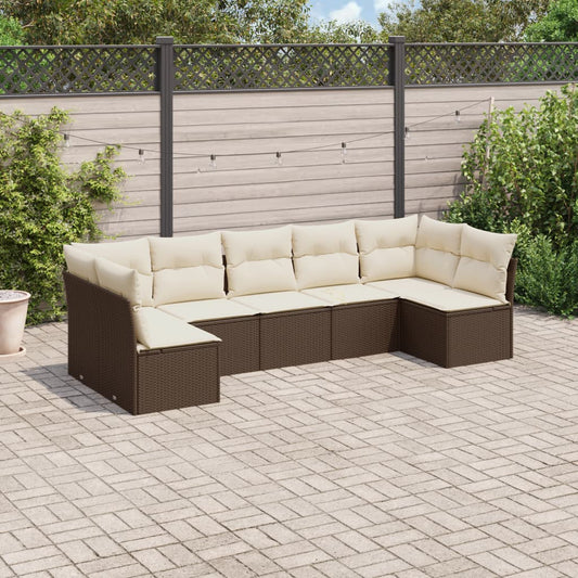 7-delige Loungeset met kussens poly rattan bruin