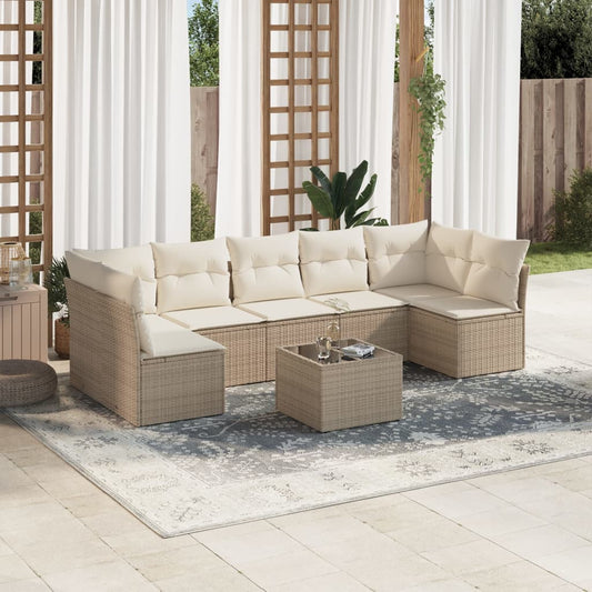 8-delige Loungeset met kussens poly rattan beige