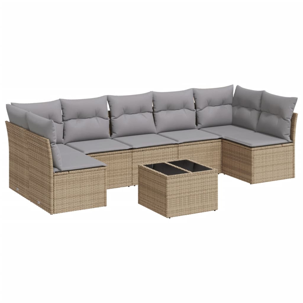 8-delige Loungeset met kussens poly rattan beige