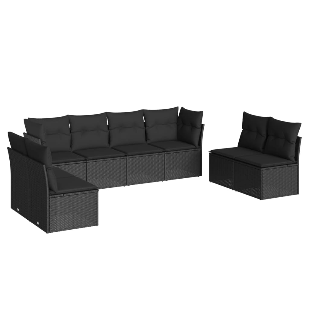 8-delige Loungeset met kussens poly rattan zwart