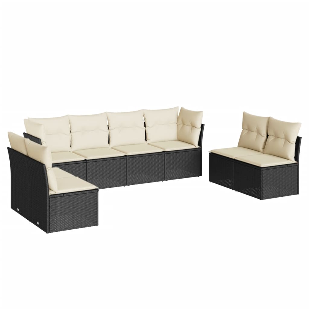 8-delige Loungeset met kussens poly rattan zwart