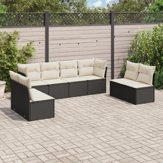 8-delige Loungeset met kussens poly rattan zwart