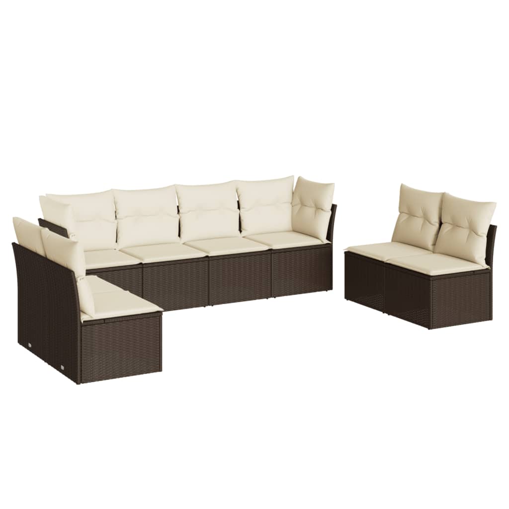 8-delige Loungeset met kussens poly rattan bruin