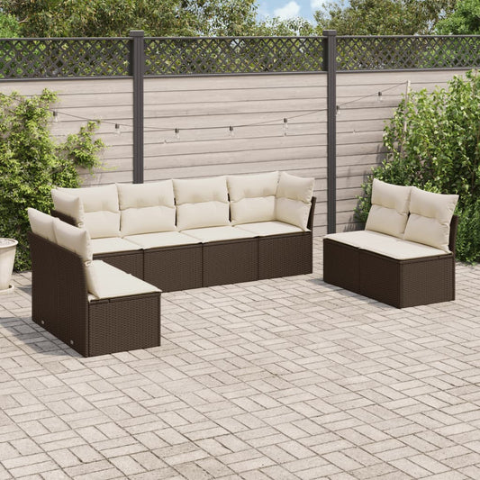 8-delige Loungeset met kussens poly rattan bruin