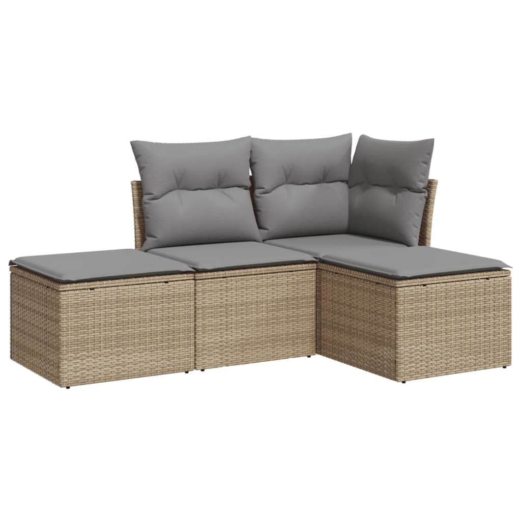 4-delige Loungeset met kussens poly rattan beige