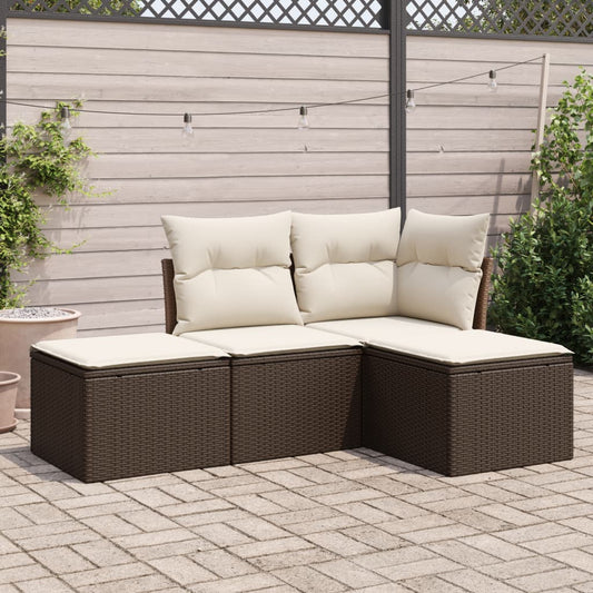 4-delige Loungeset met kussens poly rattan bruin