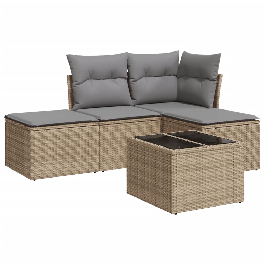 5-delige Loungeset met kussens poly rattan beige