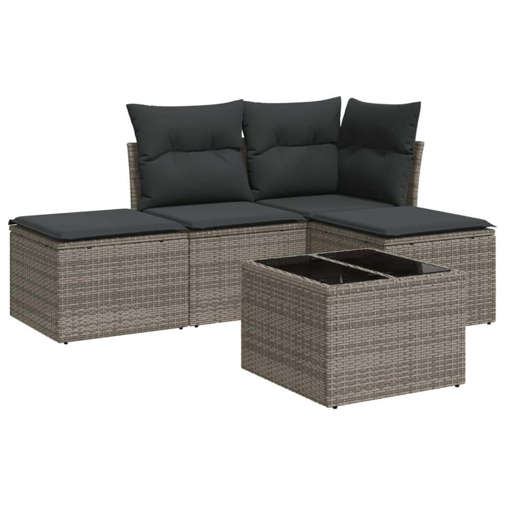 5-delige Loungeset met kussens poly rattan grijs