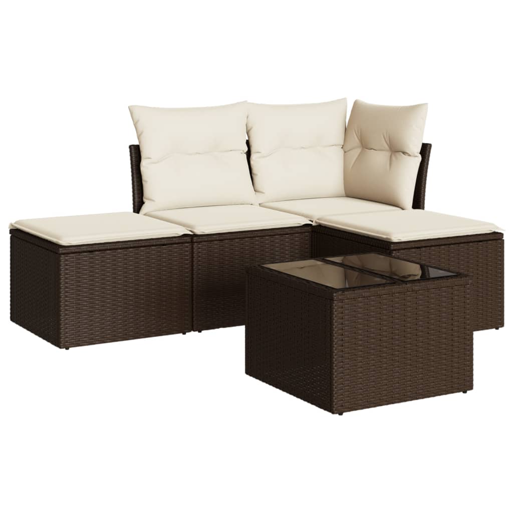 5-delige Loungeset met kussens poly rattan bruin