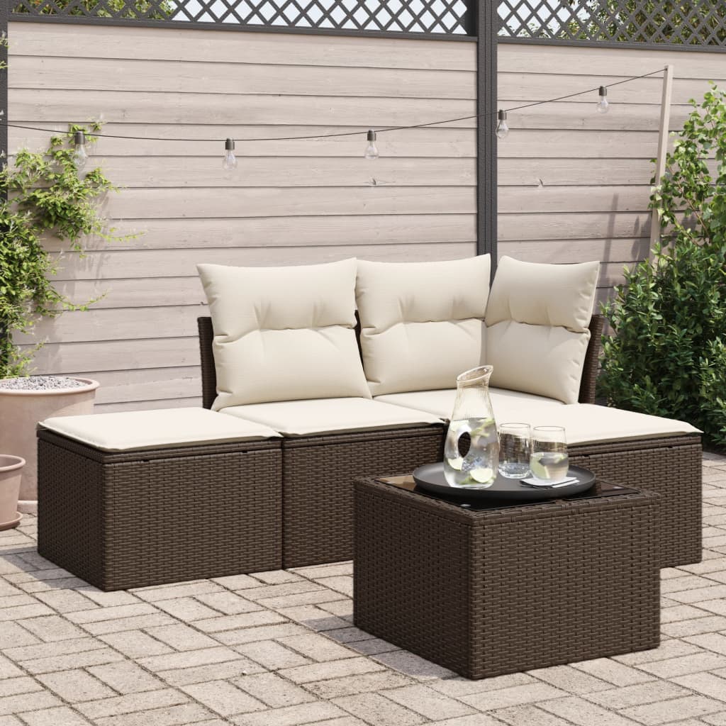 5-delige Loungeset met kussens poly rattan bruin