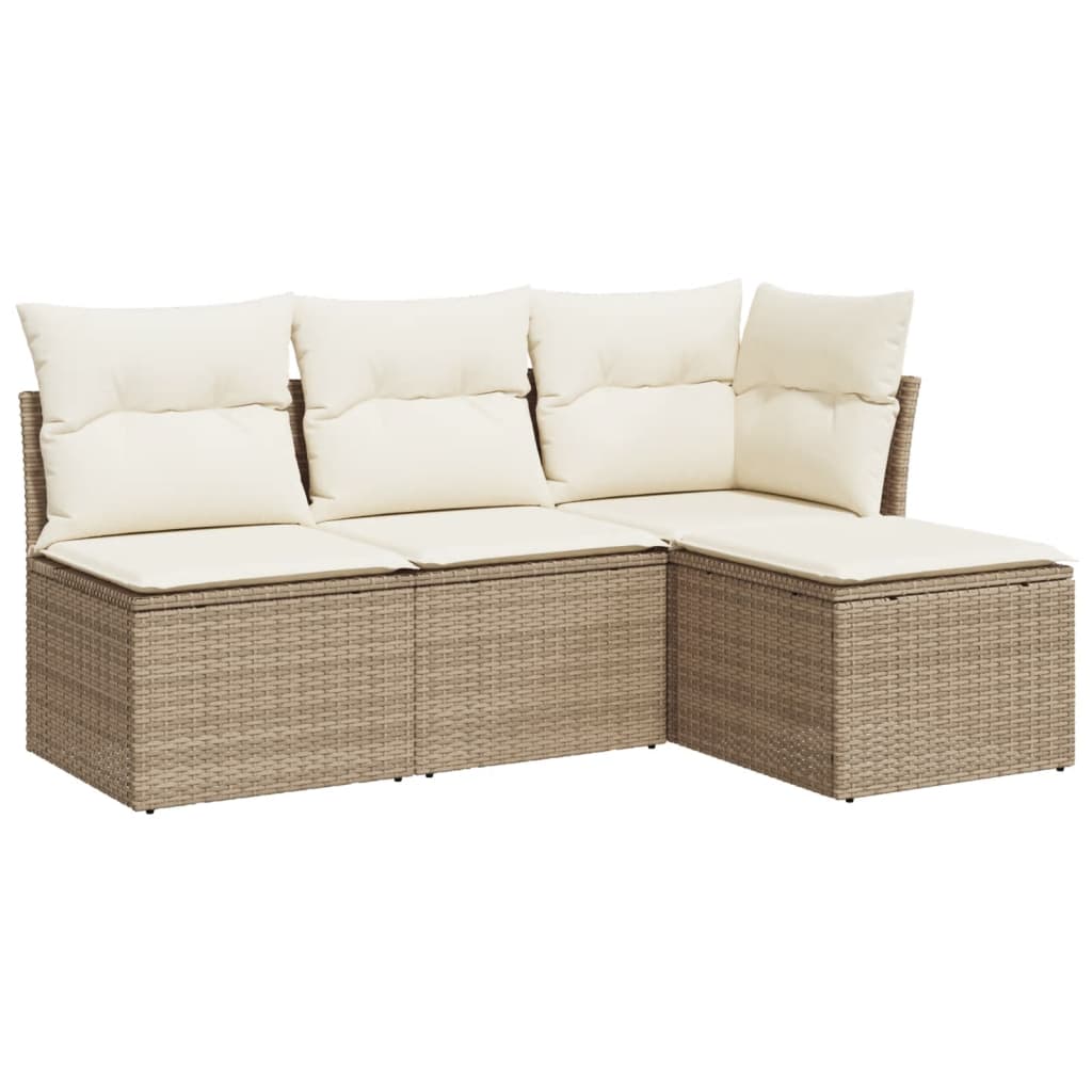 4-delige Loungeset met kussens poly rattan beige