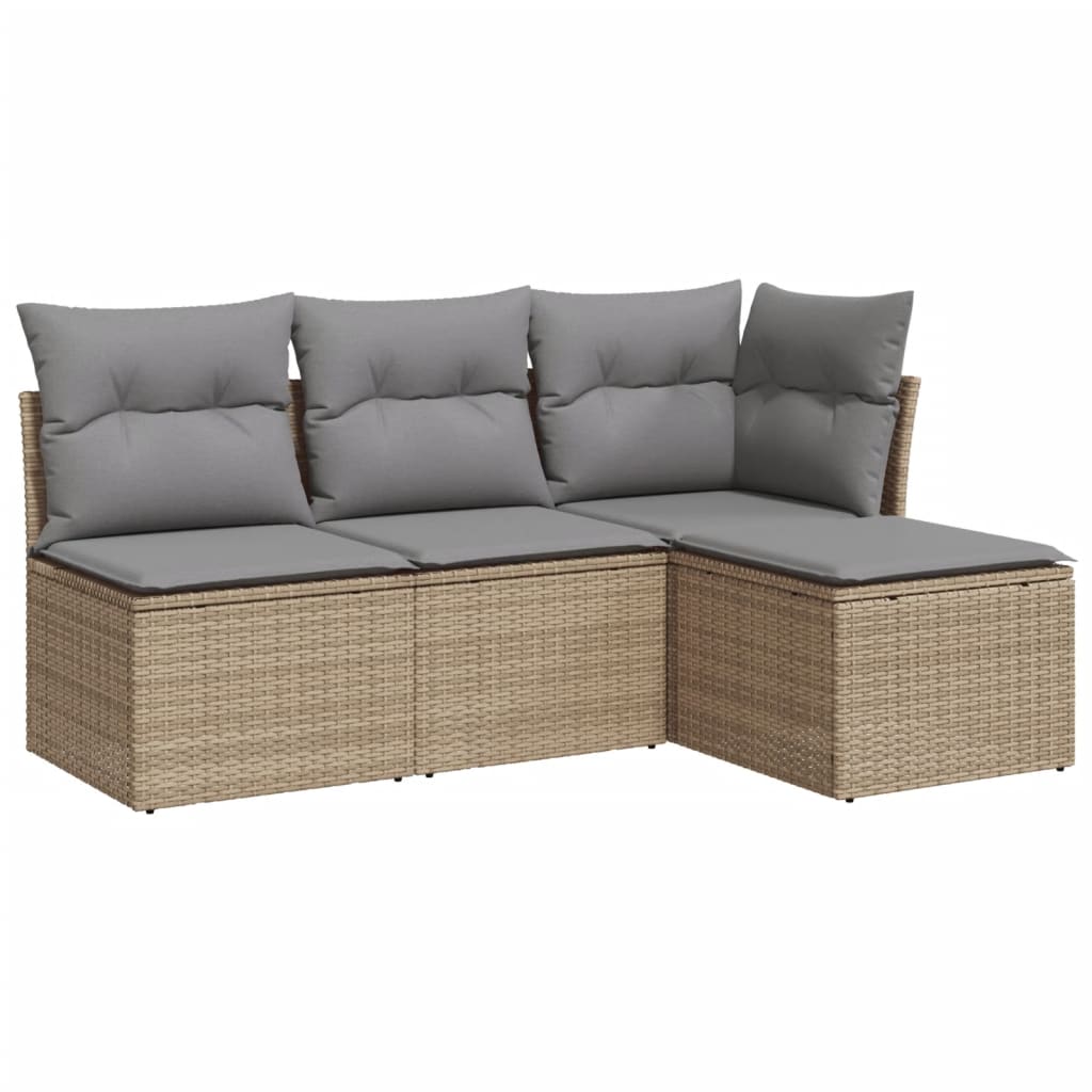 4-delige Loungeset met kussens poly rattan beige