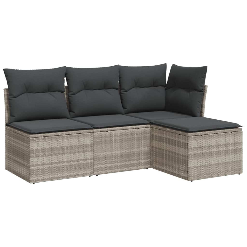 4-delige Loungeset met kussens poly rattan lichtgrijs