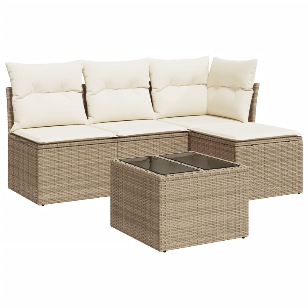 5-delige Loungeset met kussens poly rattan beige