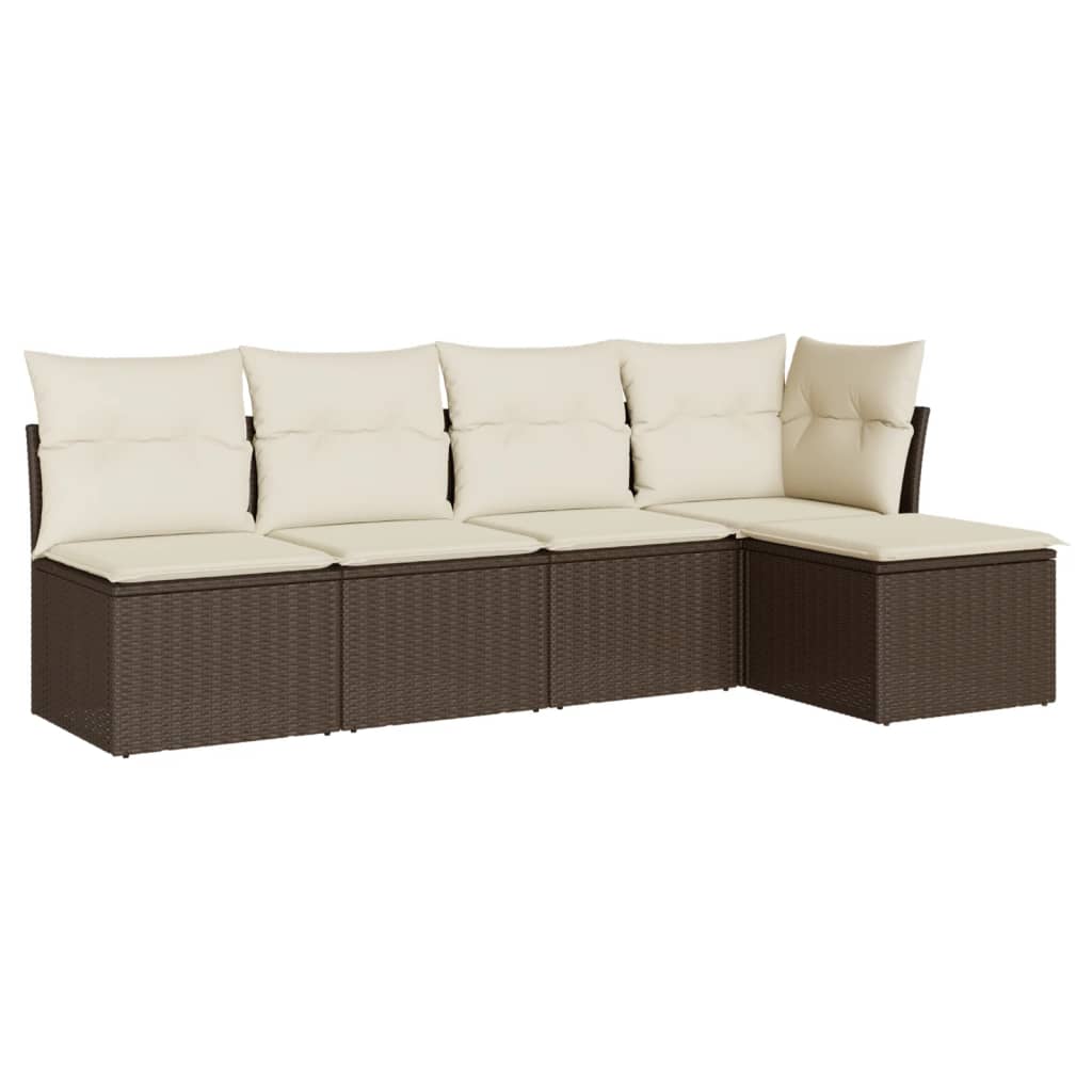 5-delige Loungeset met kussens poly rattan bruin