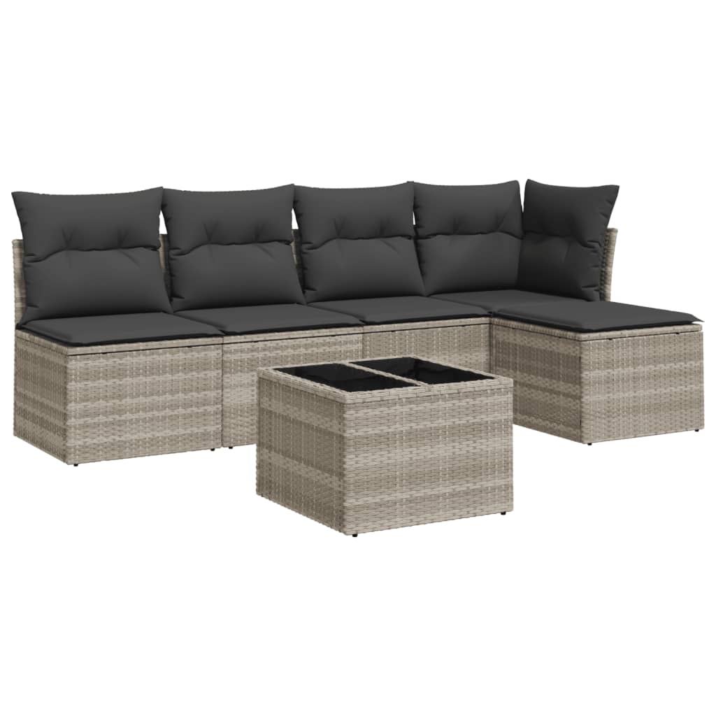 6-delige Loungeset met kussens poly rattan lichtgrijs