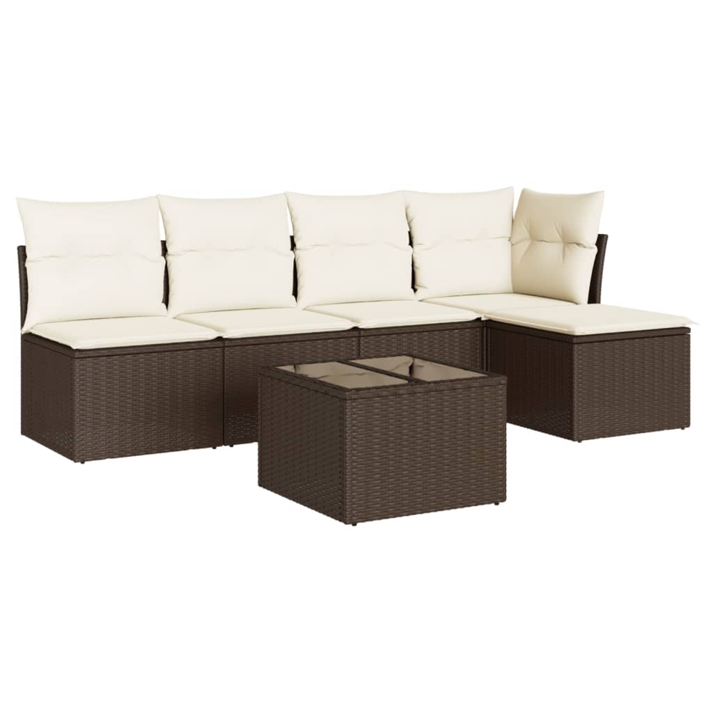 6-delige Loungeset met kussens poly rattan bruin