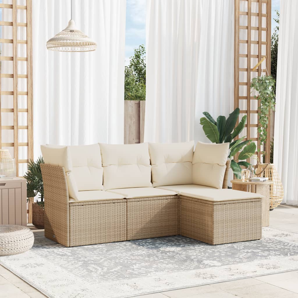 4-delige Loungeset met kussens poly rattan beige