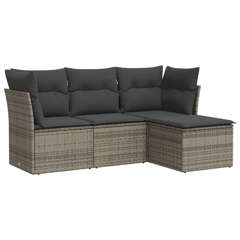 4-delige Loungeset met kussens poly rattan grijs