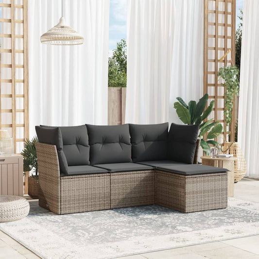 4-delige Loungeset met kussens poly rattan grijs