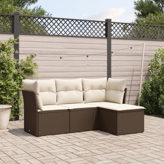 4-delige Loungeset met kussens poly rattan bruin