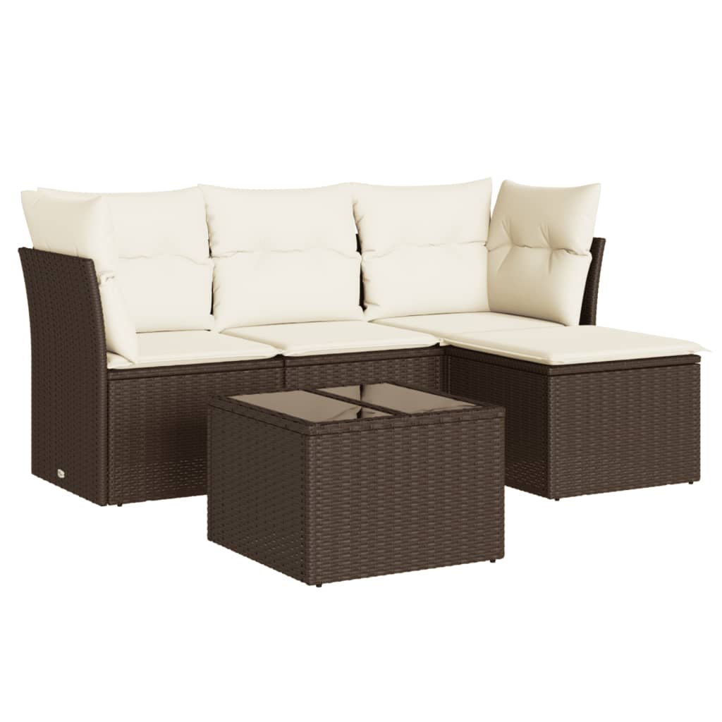 5-delige Loungeset met kussens poly rattan bruin