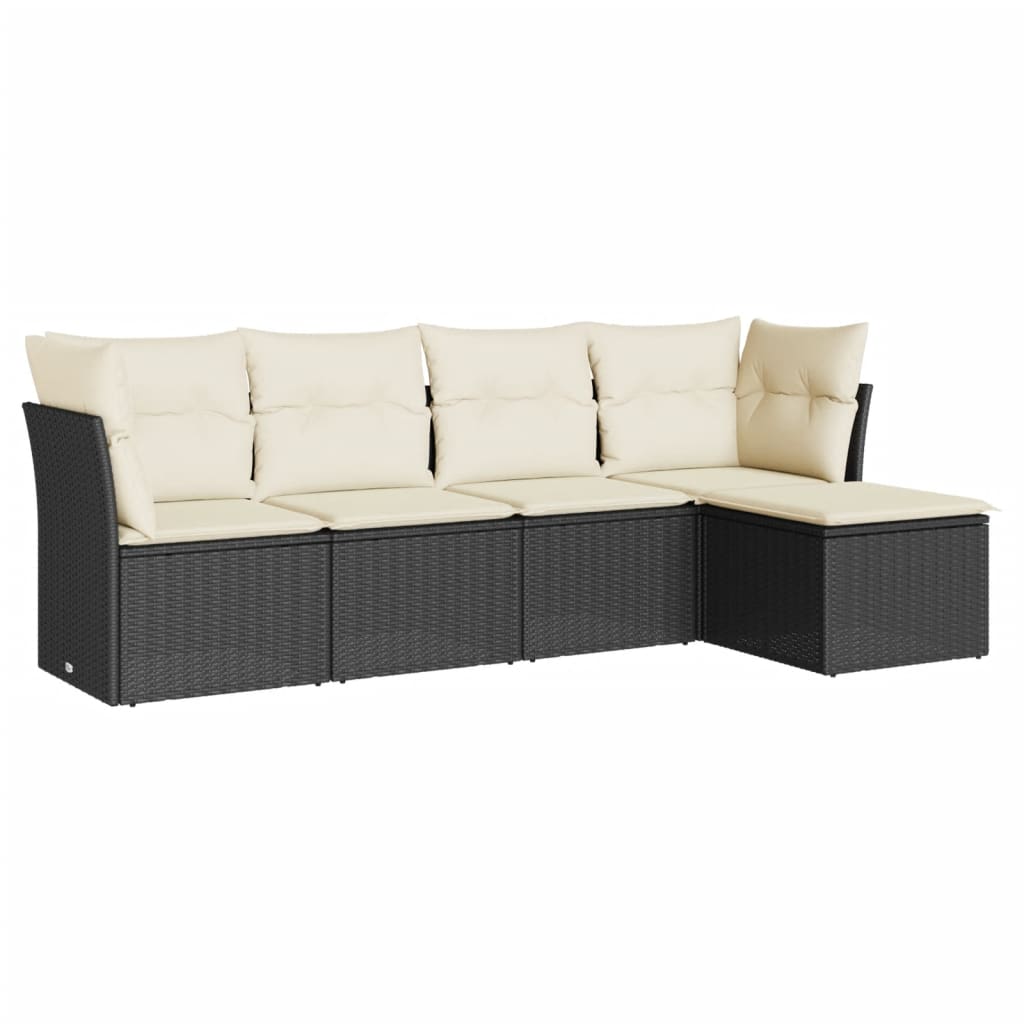 5-delige Loungeset met kussens poly rattan zwart