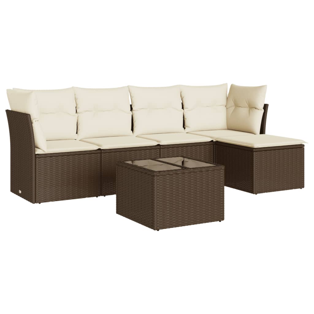 6-delige Loungeset met kussens poly rattan bruin