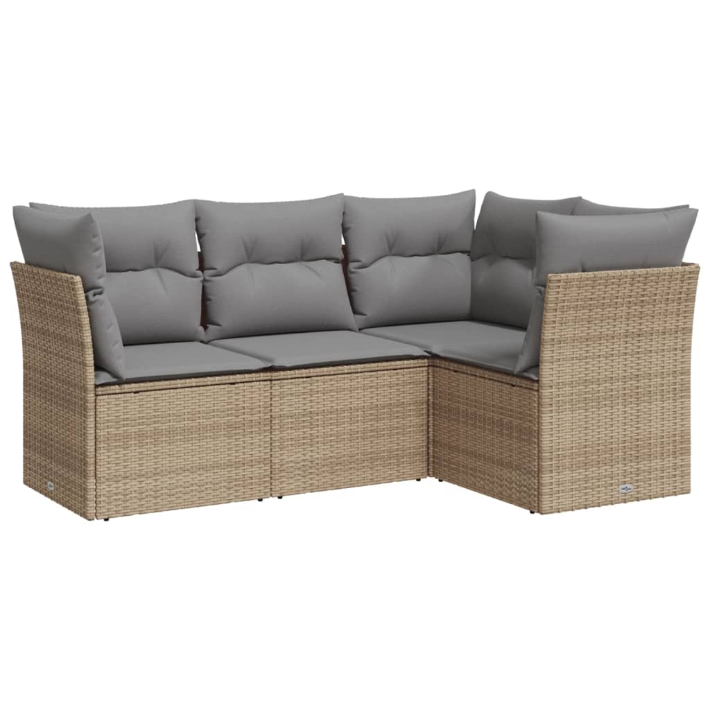 4-delige Loungeset met kussens poly rattan beige