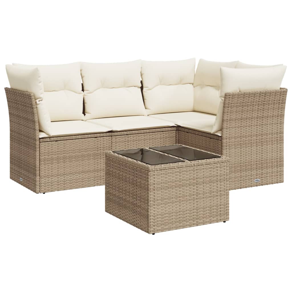 5-delige Loungeset met kussens poly rattan beige