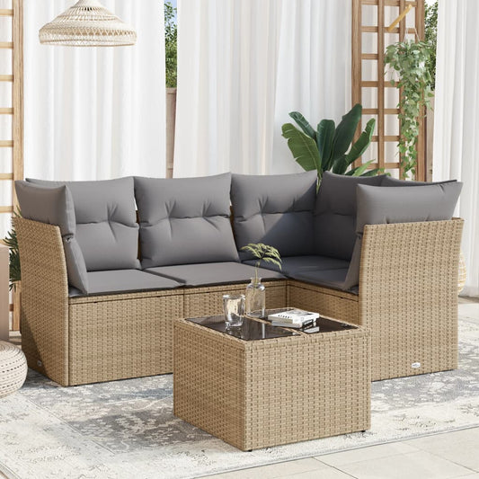 5-delige Loungeset met kussens poly rattan beige