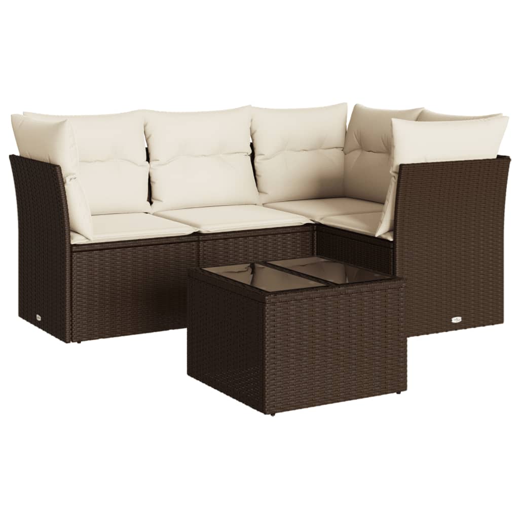 5-delige Loungeset met kussens poly rattan bruin