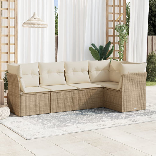 5-delige Loungeset met kussens poly rattan beige