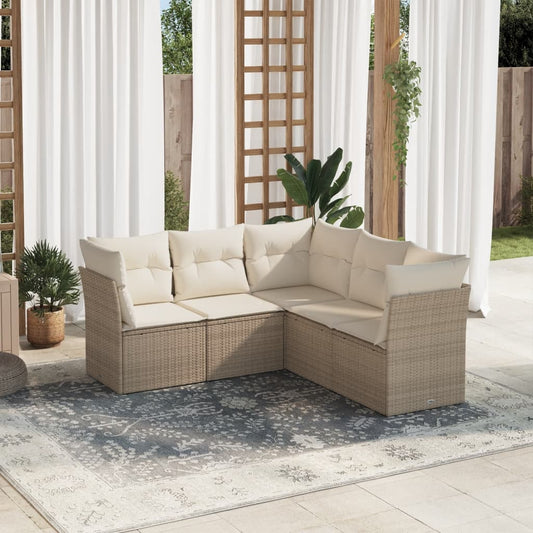 5-delige Loungeset met kussens poly rattan beige