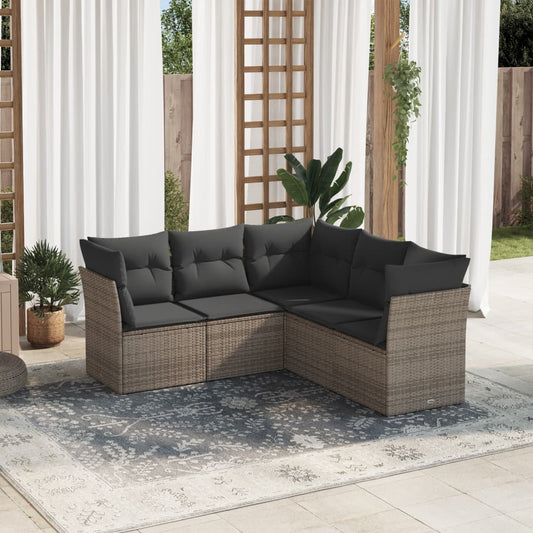 5-delige Loungeset met kussens poly rattan grijs