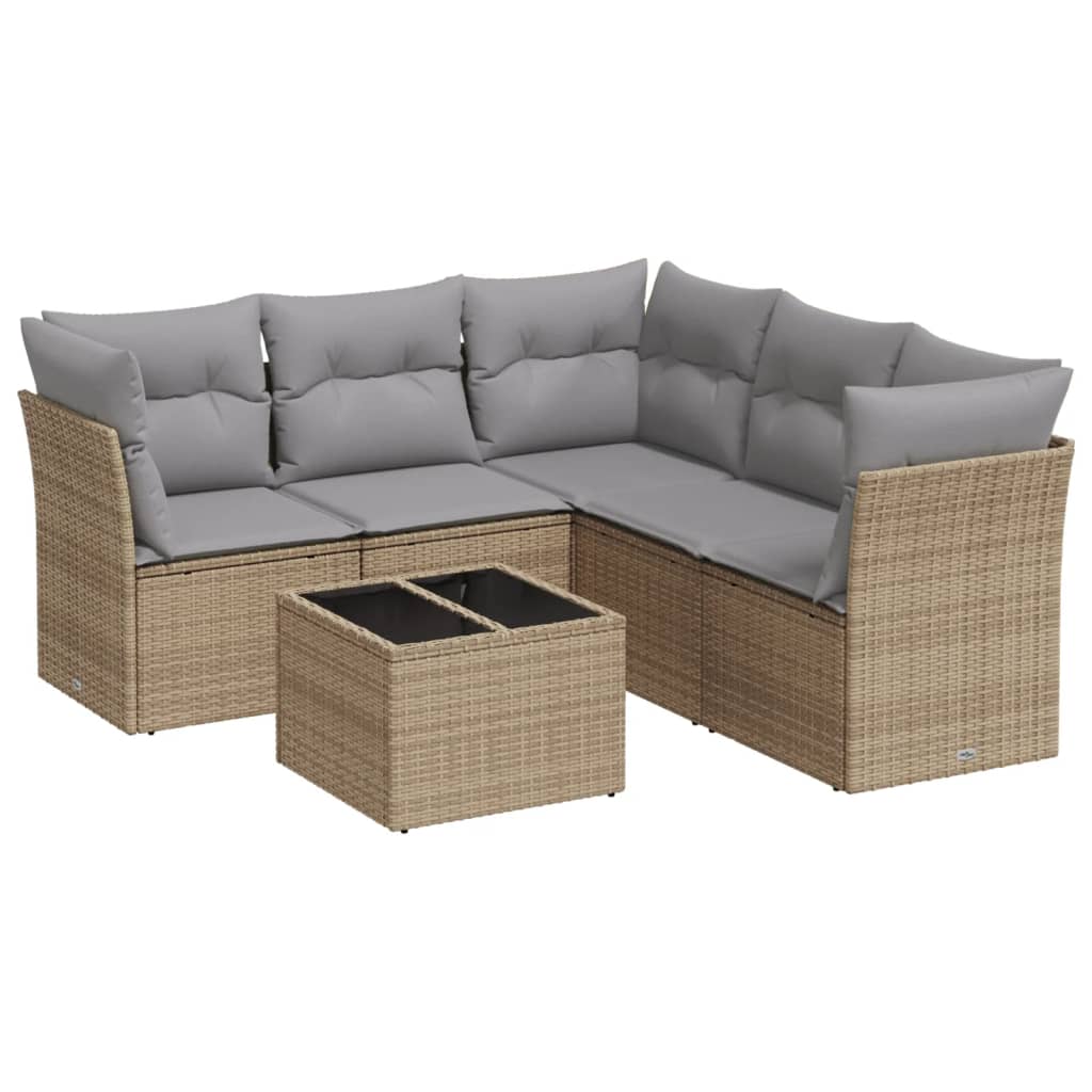 6-delige Loungeset met kussens poly rattan beige