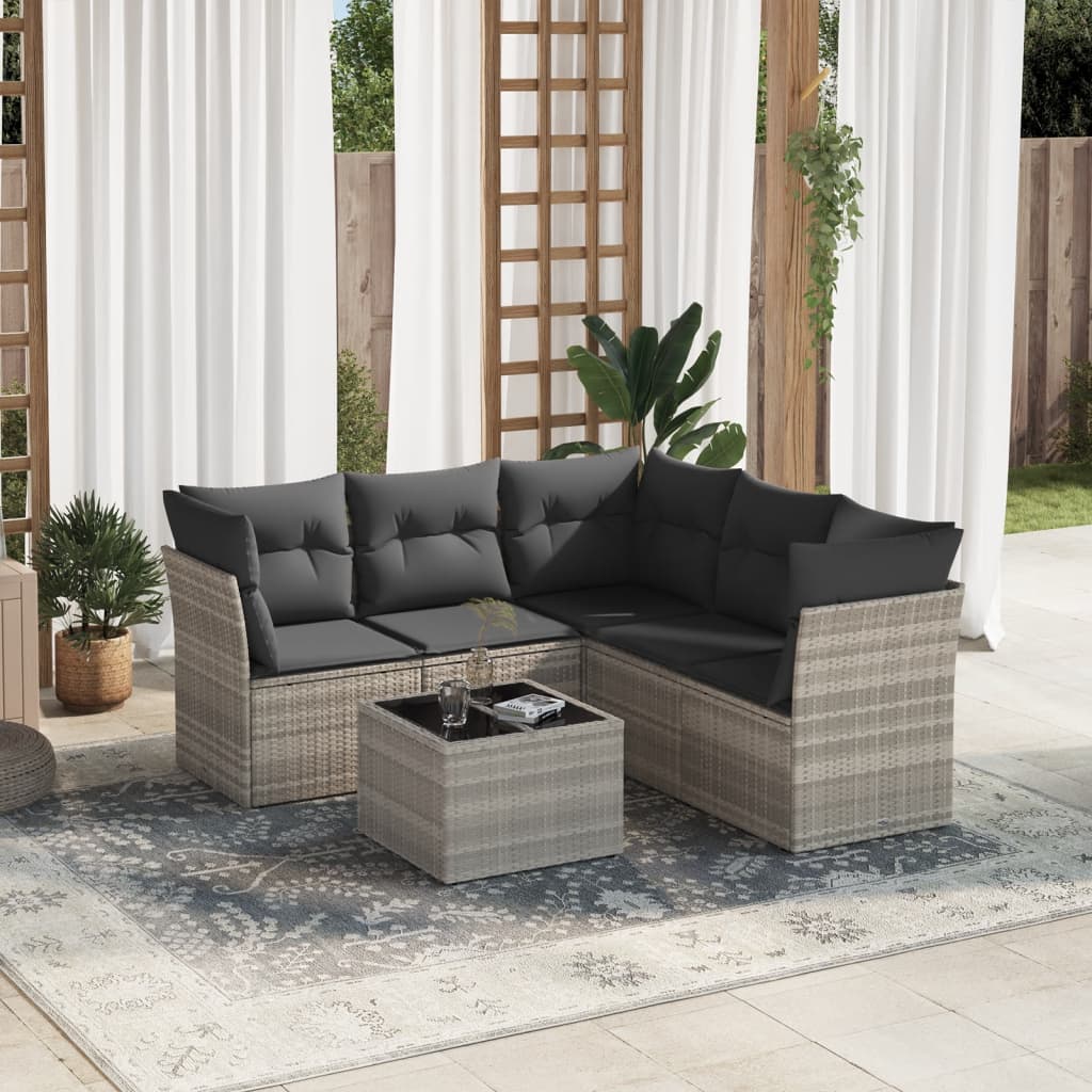 6-delige Loungeset met kussens poly rattan lichtgrijs