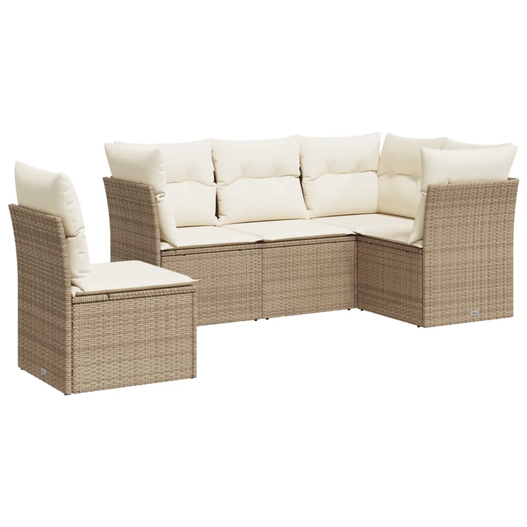 5-delige Loungeset met kussens poly rattan beige