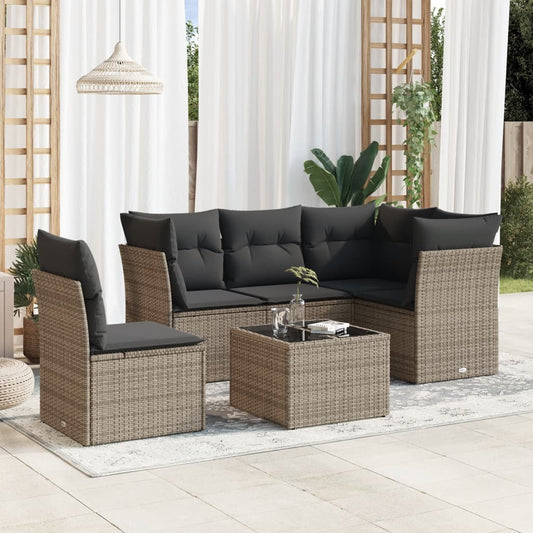 6-delige Loungeset met kussens poly rattan grijs