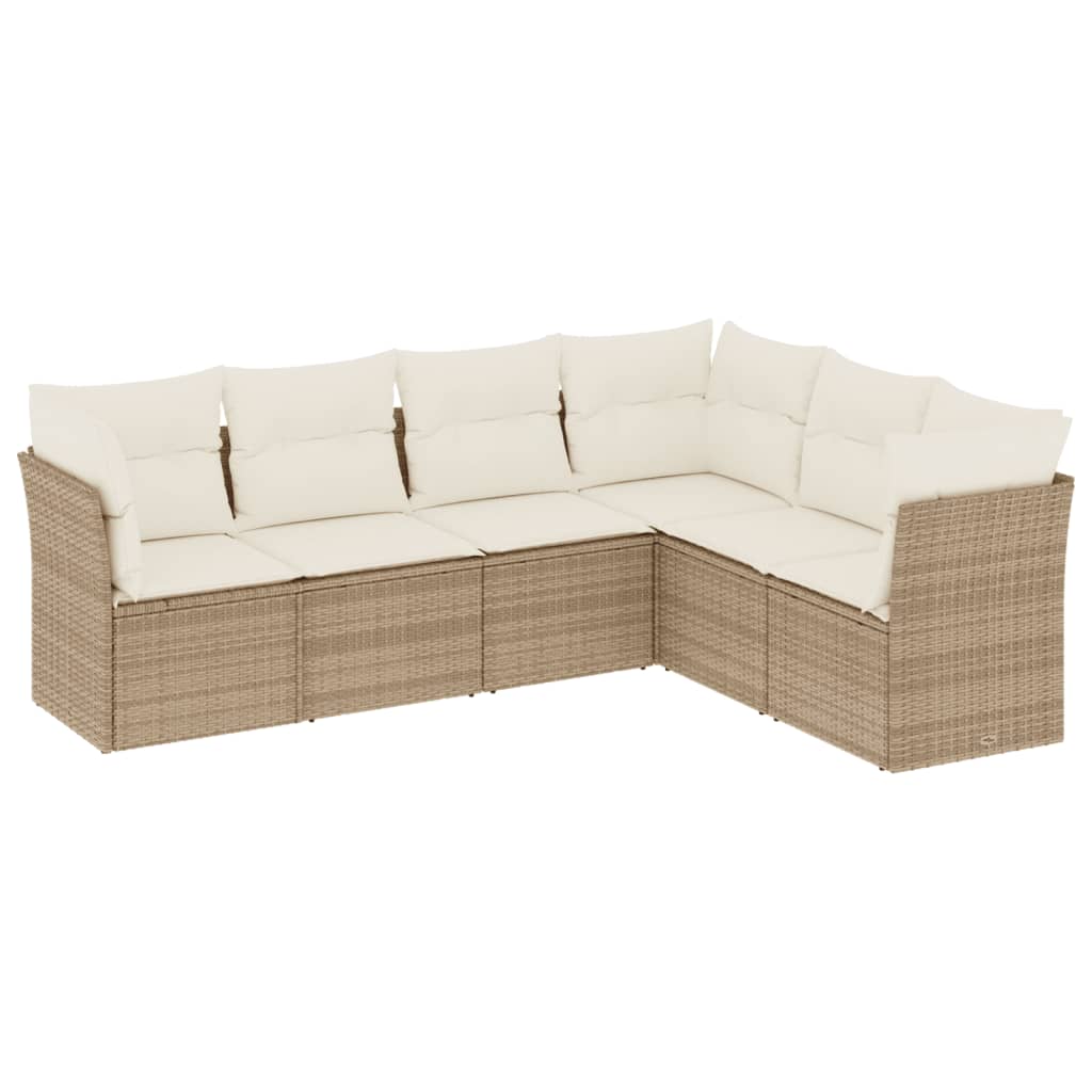 6-delige Loungeset met kussens poly rattan beige