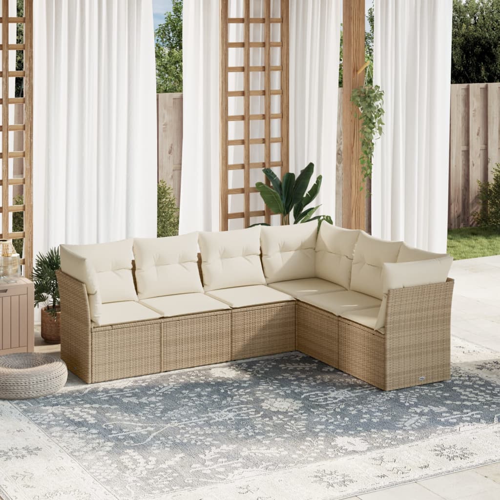 6-delige Loungeset met kussens poly rattan beige