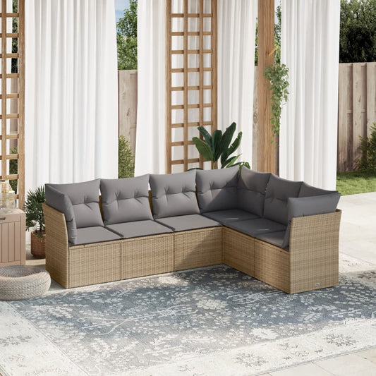 6-delige Loungeset met kussens poly rattan beige