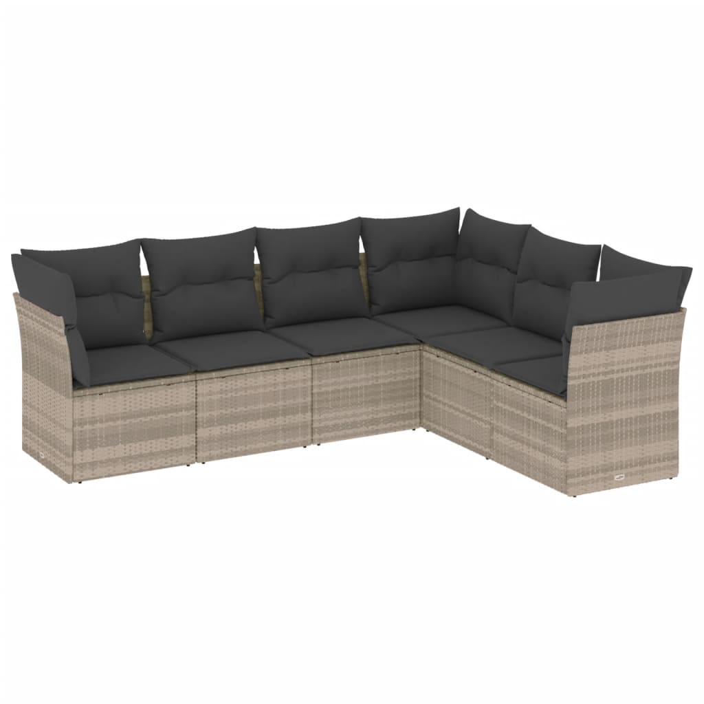 6-delige Loungeset met kussens poly rattan lichtgrijs