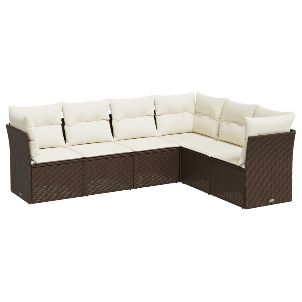 6-delige Loungeset met kussens poly rattan bruin