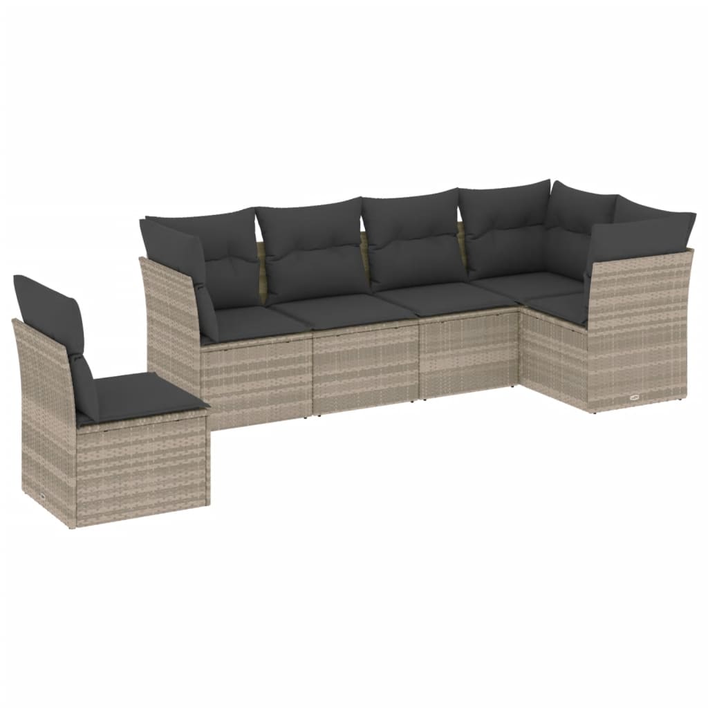 6-delige Loungeset met kussens poly rattan lichtgrijs