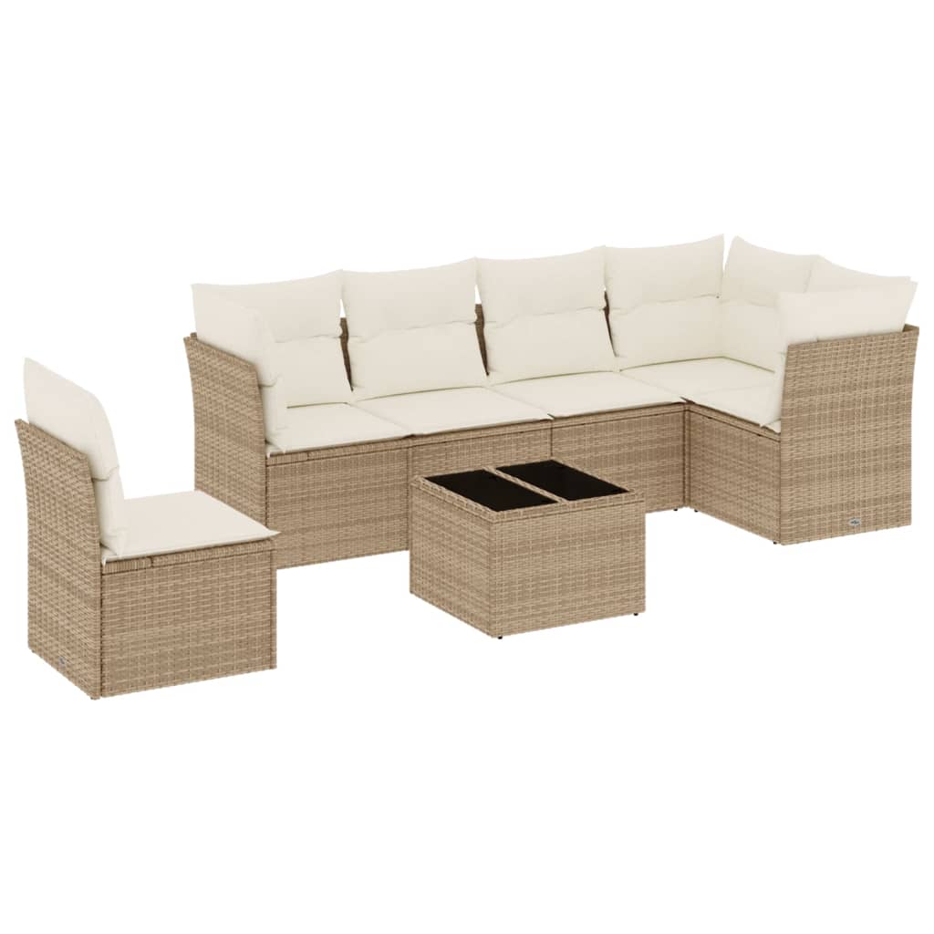 7-delige Loungeset met kussens poly rattan beige