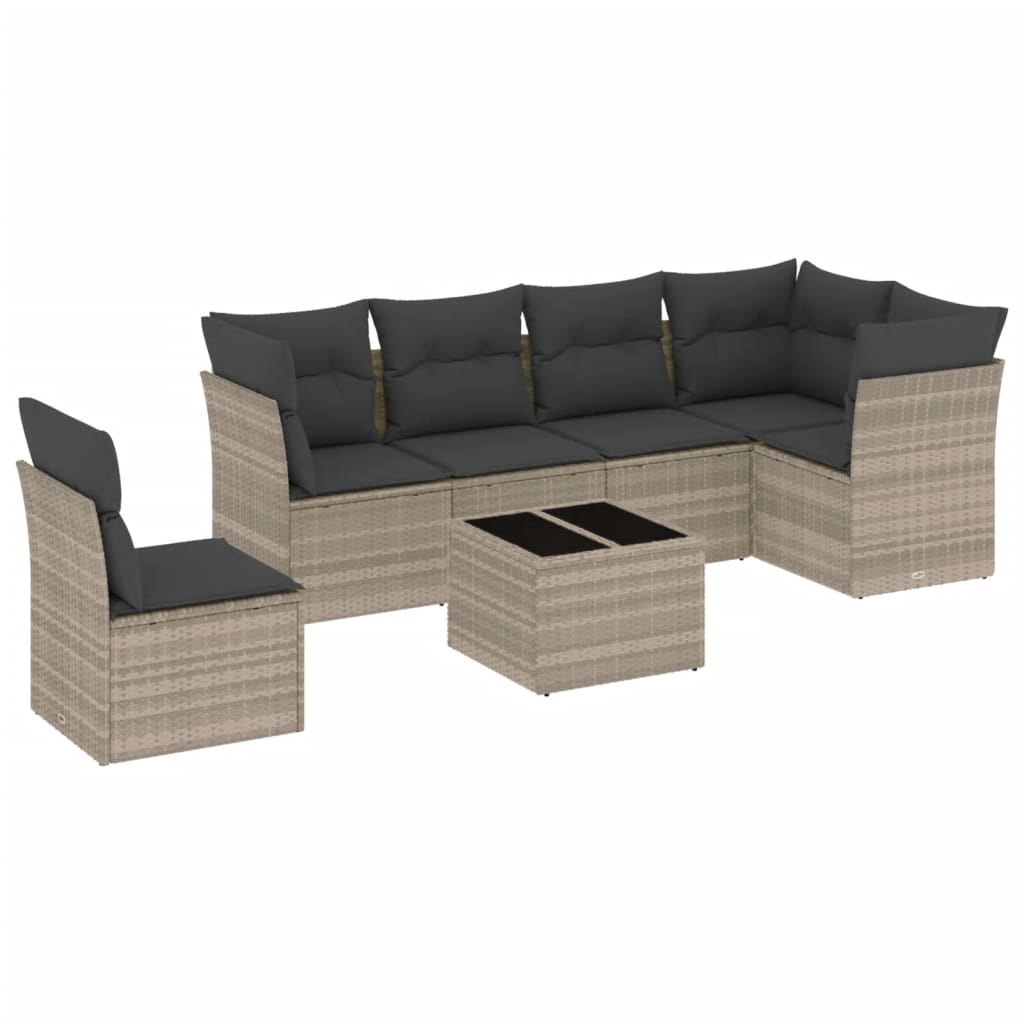 7-delige Loungeset met kussens poly rattan lichtgrijs